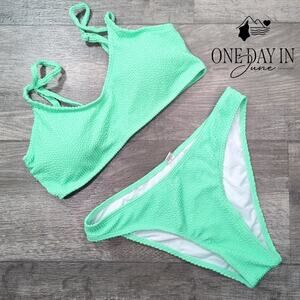 Charmo Smocked Crop Bikini Swimsuit Size M